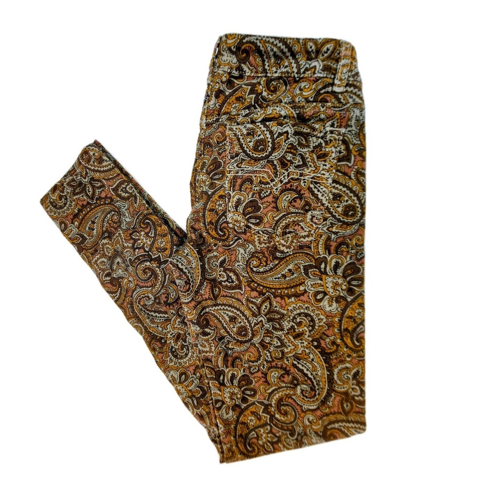 PrAna Womens Paisley Corduroy Pants Size 2 Brown & Orange Boho‎